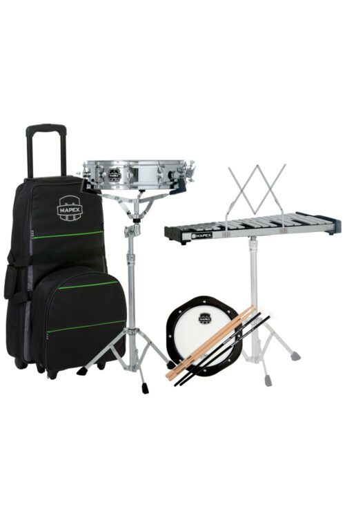 Built with inspiring style and attention to the details that promote success, Mapex educational percussion kits offer a solid foundation for student percussionists. High quality sticks and mallets by Innovative Percussion, durable stylish bags, 32 note bells with silver sparkle front rail and unique note name accessory, and optional lightweight 12? wood snare drum in silver sparkle finish enhance the student experience.